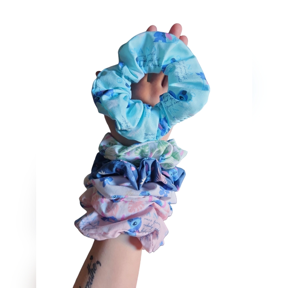 Handmade Lilo and Stitch Scrunchies Pack of 6 Disney Blue Pink Hair Ties